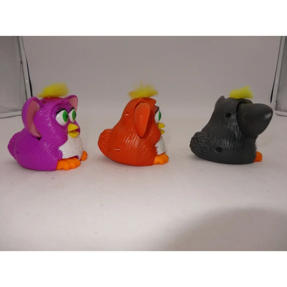 Vintage Furby McDonalds Happy Meal Toy Lot 1998 Purple Orange Grey Set of 3